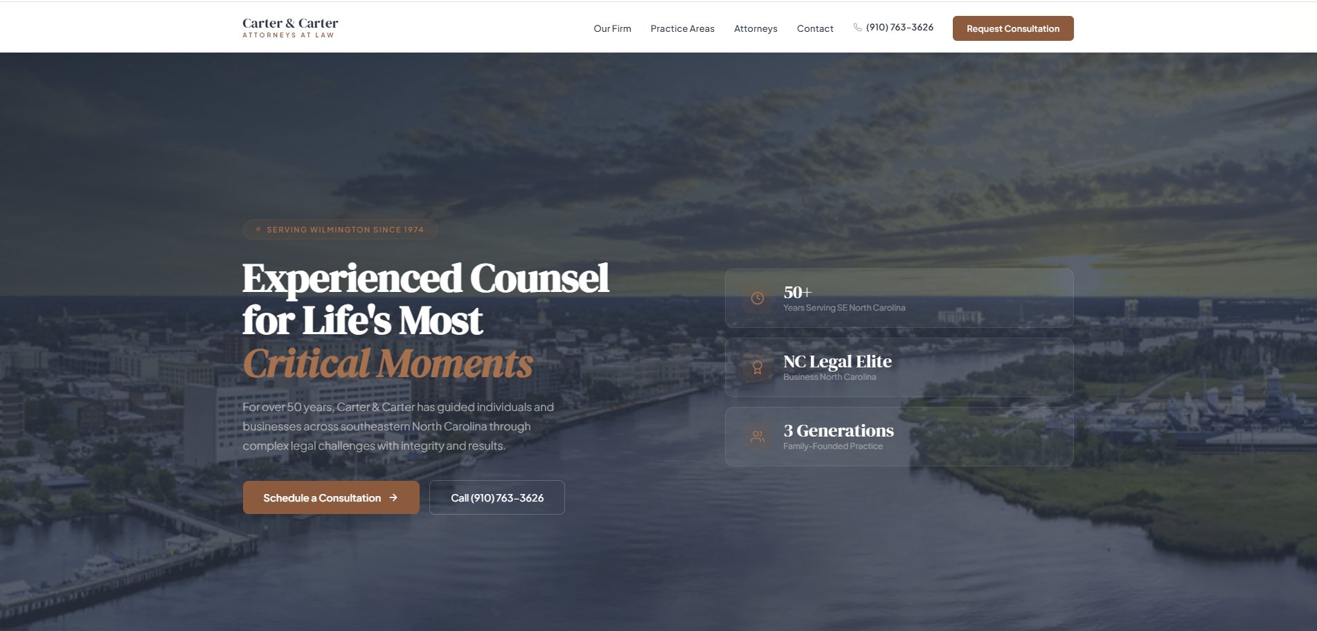 Carter and Carter Law Firm — custom website design by LuminArch